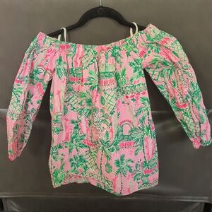 Lilly Pulitzer Winifred Off-The-Shoulder Mandevilla Baby Always Worth It SizeXXS